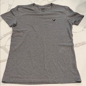 American Eagle Outfitters Grey Crewneck T-Shirt with Navy Logo